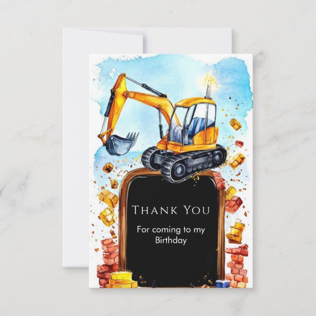 Tarjeta De Agradecimiento Cumpleaños de Construcción Acuarela Lindo (Anverso)