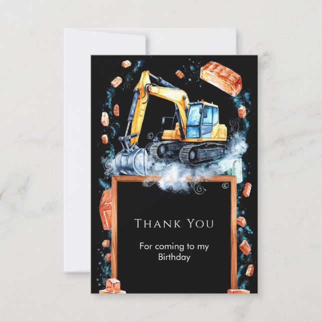 Tarjeta De Agradecimiento Cumpleaños de Construcción de Excavadora Boho (Anverso)