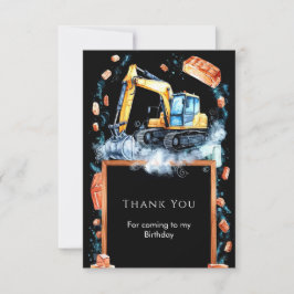 Tarjeta De Agradecimiento Cumpleaños de Construcción de Excavadora Boho