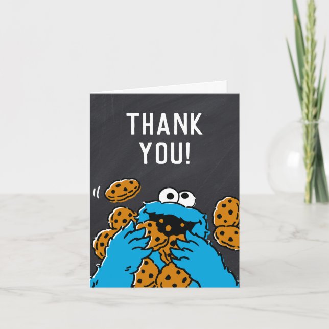 Tarjeta De Agradecimiento Cumpleaños de Cookie Monster Pizarra Gracias (Anverso)