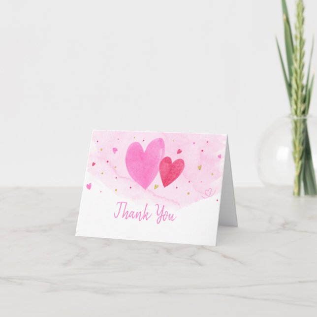 Tarjeta De Agradecimiento Cumpleaños de Corazales de Acuarela (Anverso)