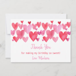 Tarjeta De Agradecimiento Cumpleaños de Corazales de Acuarela
