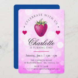 Tarjeta De Agradecimiento Cumpleaños de Corazones de Fresa Rosa