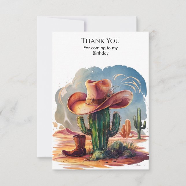 Tarjeta De Agradecimiento Cumpleaños de Cowboy Gorras occidentales salvajes (Anverso)
