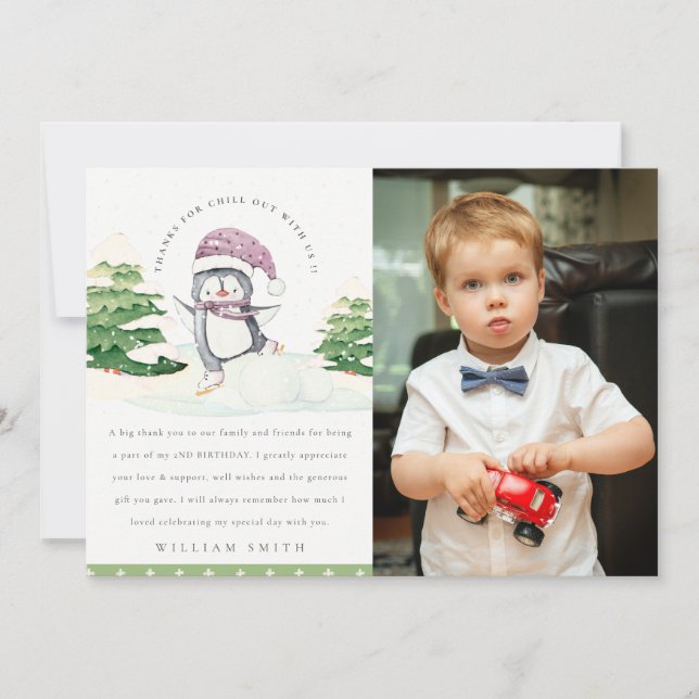 Tarjeta De Agradecimiento Cumpleaños de cualquier edad con foto de niños pin (Anverso)