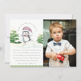 Tarjeta De Agradecimiento Cumpleaños de cualquier edad con foto de pingüino 