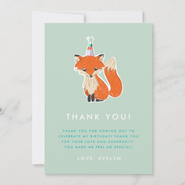 Tarjeta De Agradecimiento Cumpleaños de Cute Fox Fiesta Gorra Woodland (Anverso)