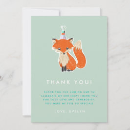 Tarjeta De Agradecimiento Cumpleaños de Cute Fox Fiesta Gorra Woodland
