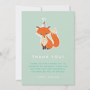 Tarjeta De Agradecimiento Cumpleaños de Cute Fox Fiesta Gorra Woodland