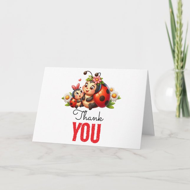 Tarjeta De Agradecimiento Cumpleaños de Cute Ladybug 1er año | Fiesta con te (Anverso)