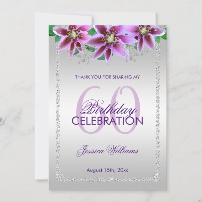 Tarjeta De Agradecimiento Cumpleaños de Diamantes y Flores Clásicos (Anverso)