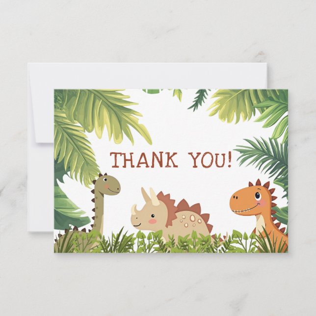 Tarjeta De Agradecimiento Cumpleaños De Dinosaurio Adorable Con Agradecimien (Anverso)