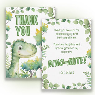 Tarjeta De Agradecimiento Cumpleaños de Dinosaurio Bebé 1er Cumpleaños Dino-