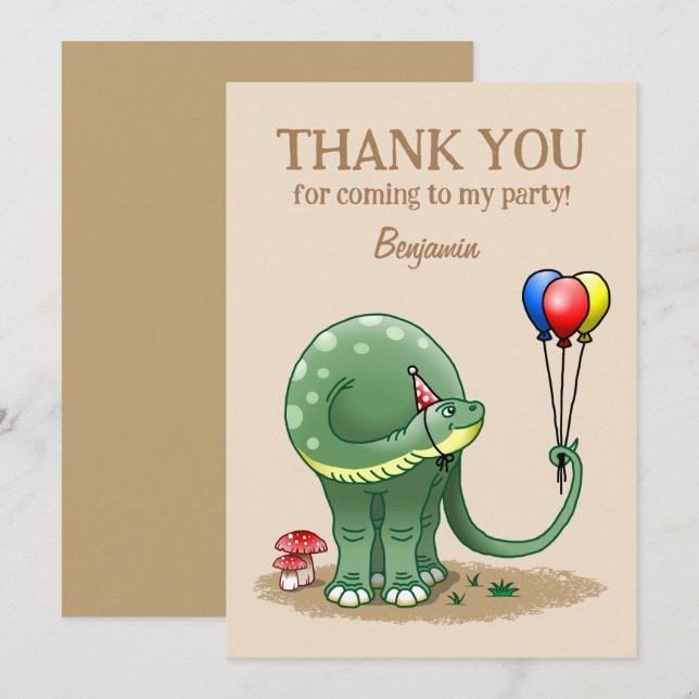 Tarjeta De Agradecimiento Cumpleaños de dinosaurio con globos (Anverso / Reverso)