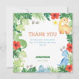 Tarjeta De Agradecimiento Cumpleaños de dinosaurio de la selva tropical
