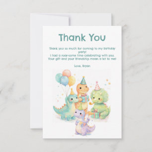 Tarjeta De Agradecimiento Cumpleaños de dinosaurios de acuarela pastel adora