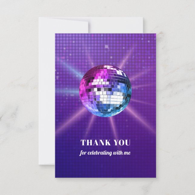 Tarjeta De Agradecimiento Cumpleaños de Disco Ball Retro (Anverso)
