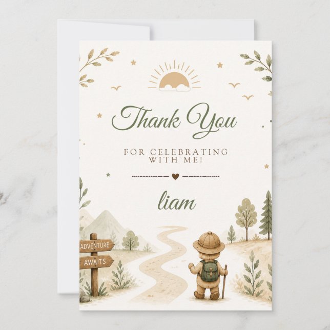 Tarjeta De Agradecimiento Cumpleaños de Dos Exploradores Boho Salvajes (Anverso)