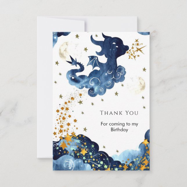 Tarjeta De Agradecimiento Cumpleaños de Dragón Adorable Editable (Anverso)