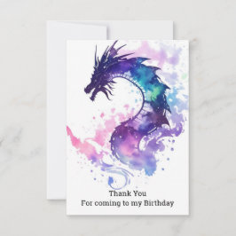 Tarjeta De Agradecimiento Cumpleaños de Dragón para Niños Míticos y Capricho