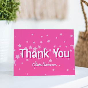 Tarjeta De Agradecimiento Cumpleaños de Estrellas Rosadas Retro Bridal Showe