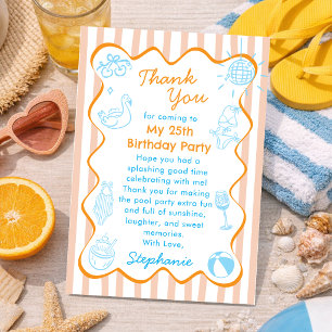 Tarjeta De Agradecimiento Cumpleaños de fiesta de piscina de verano dibujado