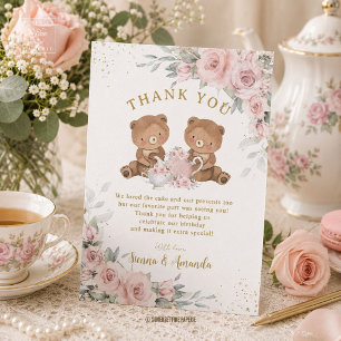 Tarjeta De Agradecimiento Cumpleaños de fiesta de té de ositos de peluche fl