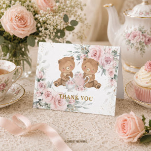 Tarjeta De Agradecimiento Cumpleaños de fiesta del té de ositos de felpa flo