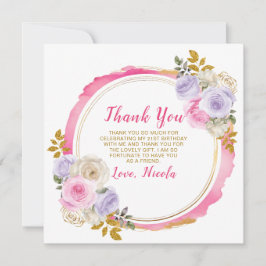 Tarjeta De Agradecimiento Cumpleaños de flores elegantes rosa y púrpura
