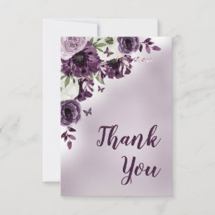 Tarjeta De Agradecimiento Cumpleaños de flores mariposas blancas púrpuras