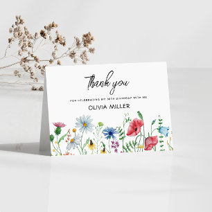 Tarjeta De Agradecimiento Cumpleaños de flores silvestres de fiesta en el ja