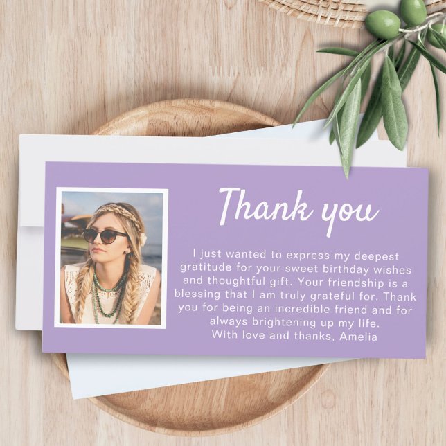 Tarjeta De Agradecimiento Cumpleaños de foto simple violeta (Subido por el creador)