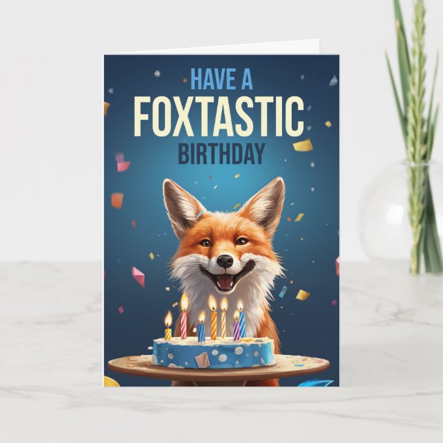 Tarjeta De Agradecimiento Cumpleaños de Fox con velas de pasteles y cinta ad (Anverso)