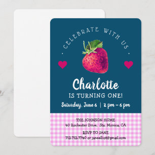 Tarjeta De Agradecimiento Cumpleaños de Fresa Azul Verde Rosa a Cuadros