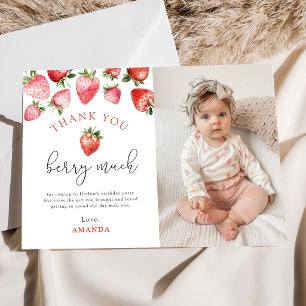 Tarjeta De Agradecimiento Cumpleaños de Fresa Primer Año Foto Dulce Uno