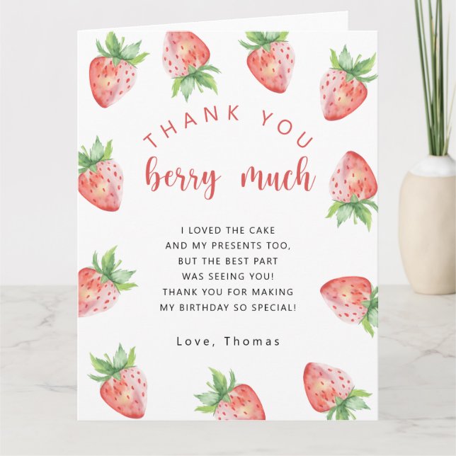 Tarjeta De Agradecimiento Cumpleaños de fresas gracias mil fresas (Anverso)