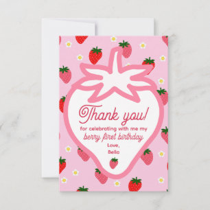 Tarjeta De Agradecimiento Cumpleaños de fresas rosadas y rojas primero 