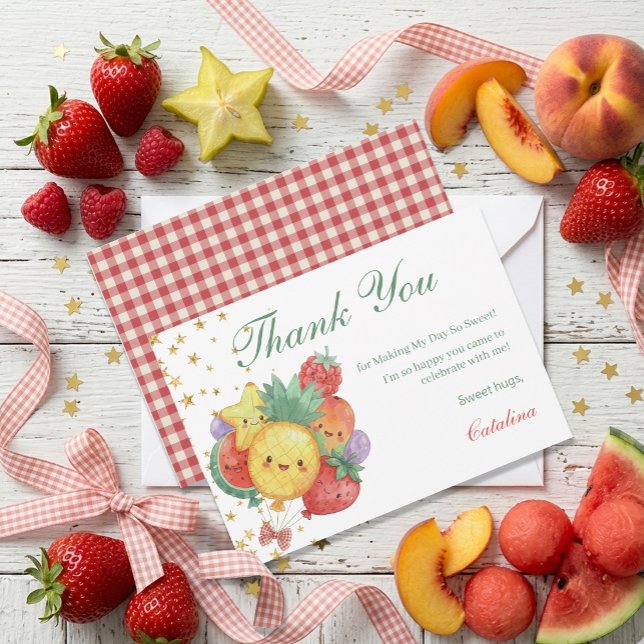 Tarjeta De Agradecimiento Cumpleaños de Fruta Dulce | Fiesta Tropical de Niñ (Subido por el creador)