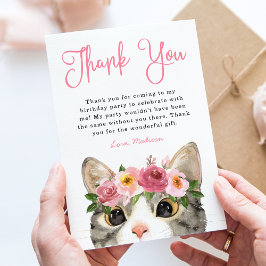 Tarjeta De Agradecimiento Cumpleaños de gatito con acuarela dulce