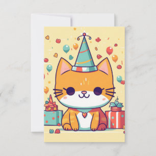 Tarjeta De Agradecimiento Cumpleaños de gato de fiesta lindo,