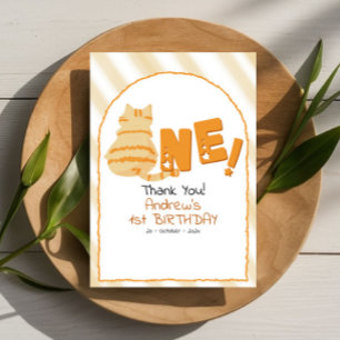 Tarjeta De Agradecimiento Cumpleaños de gato naranja gordo lindo con rayas 1