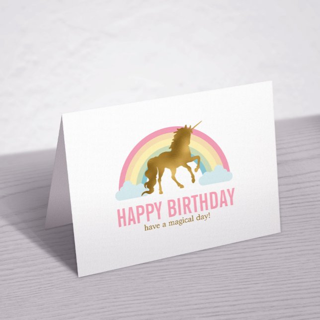 Tarjeta De Agradecimiento Cumpleaños de Gold Unicorn (Subido por el creador)