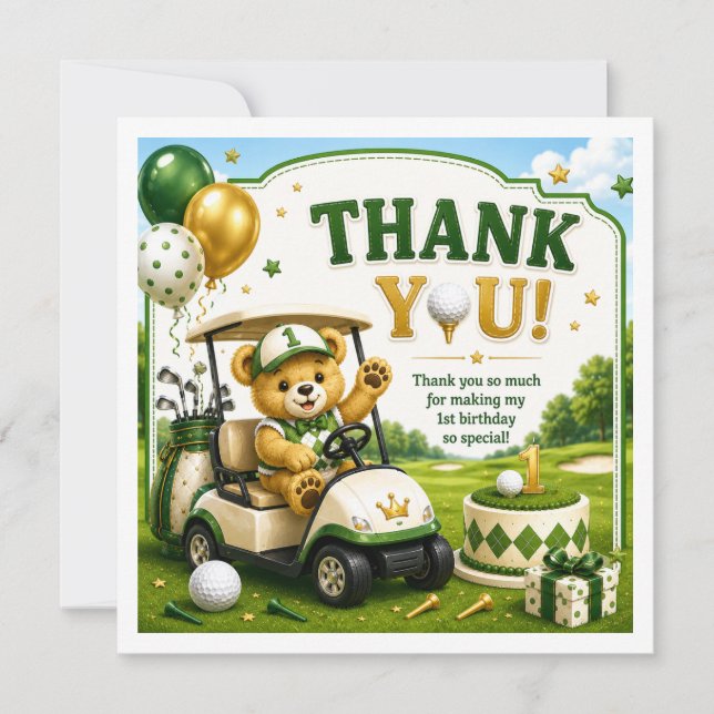 Tarjeta De Agradecimiento Cumpleaños de Golf 1  (Anverso)