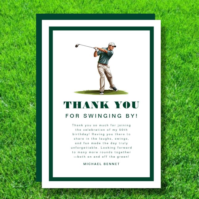 Tarjeta De Agradecimiento Cumpleaños de Golf Deportes Verdes Modernos  (Modern Green Sports Golf Birthday Thank You Card)