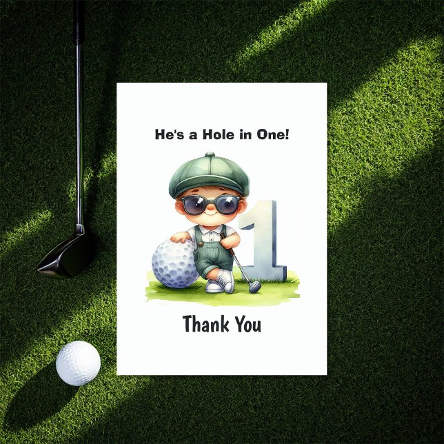 Tarjeta De Agradecimiento Cumpleaños de Golf Hole in One 1 (Hole in One Golf 1st Birthday Thank You Card)