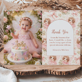 Tarjeta De Agradecimiento Cumpleaños de Hada 1er Cumpleaños Jardín Caprichos