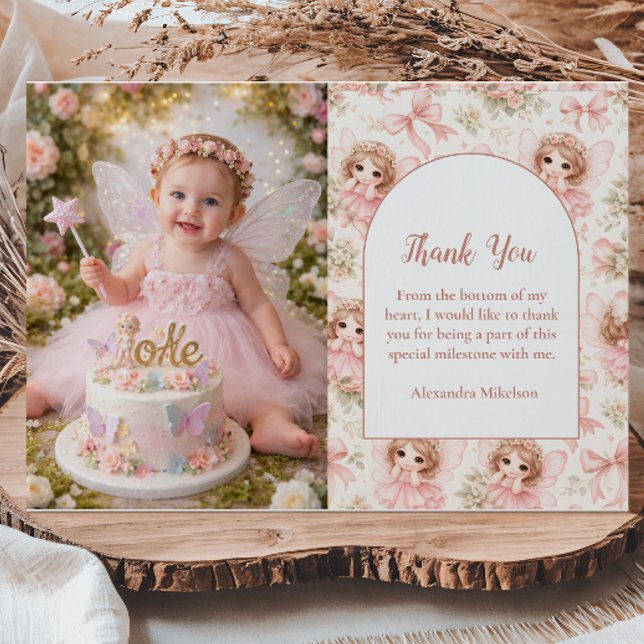 Tarjeta De Agradecimiento Cumpleaños de Hada 1er Cumpleaños Jardín Caprichos (Subido por el creador)