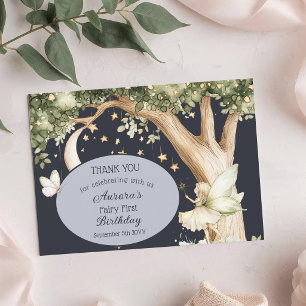 Tarjeta De Agradecimiento Cumpleaños de hada con acuarela del bosque boho