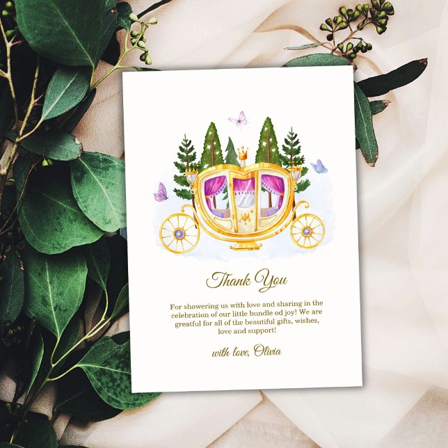 Tarjeta De Agradecimiento Cumpleaños de Hada del Bosque Princesa Carruaje Be (Woodland Fairytale Princess Carriage Baby Shower Thank You Card)
