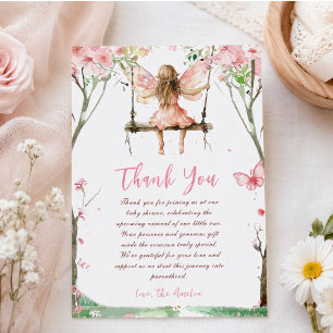 Tarjeta De Agradecimiento Cumpleaños de hadas con acuarela floral para niñas